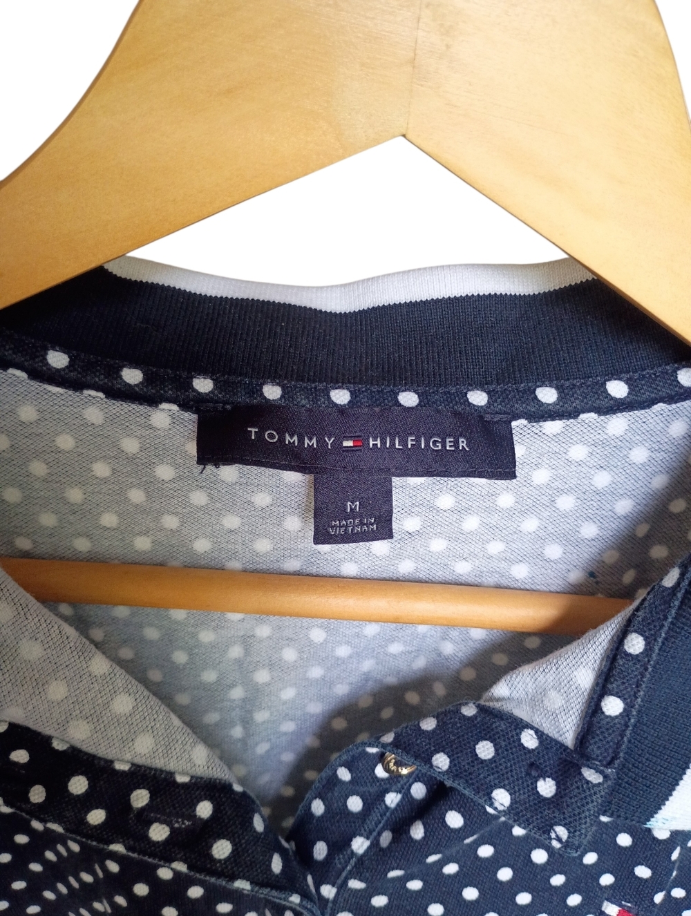 Tommy Hilfiger Navy Blue And Polkadot Polo Top Size Medium - Picture 3 of 7